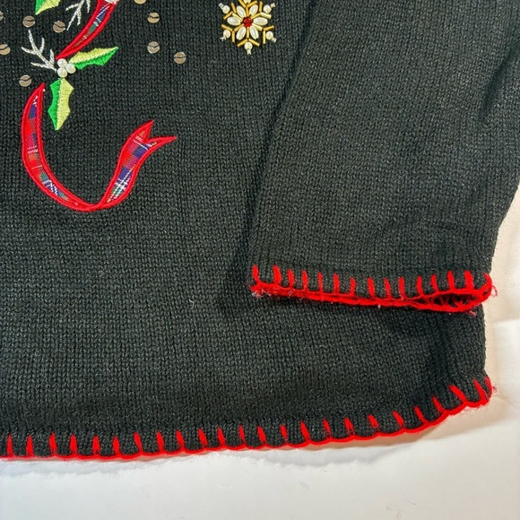 Vintage Christmas Cardigan L Sweater Crystal Kobe Black Embroidery Sequins Beads - Picture 4 of 8